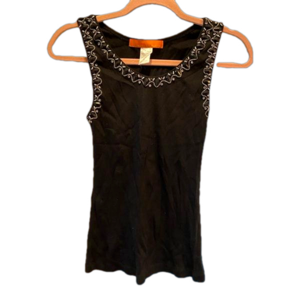 Sweet by Miss Me Embellished Black Ribbed Tank Top Bling Beaded Size S